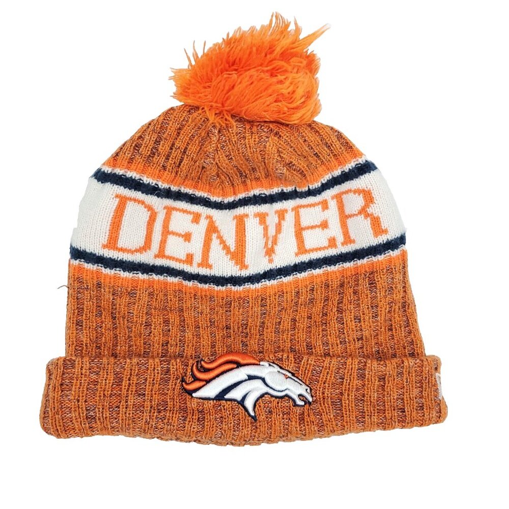 NFL Denver Broncos New Era Beanie Hat Men Women OSFM Orange Pom Fleece Lined